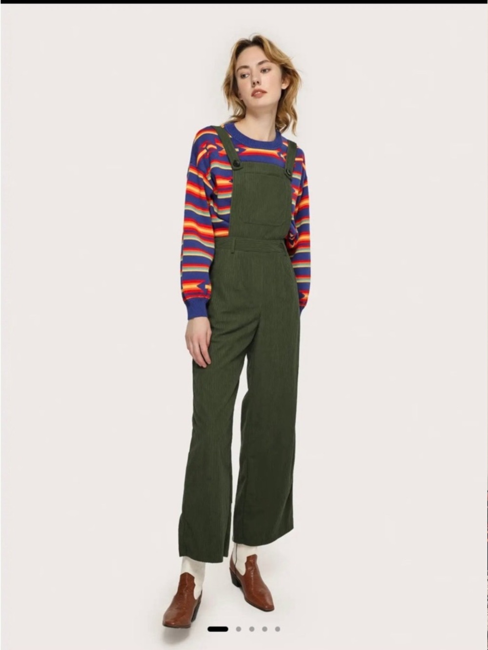 Women's Olive Green Wide-Leg Corduroy Overalls